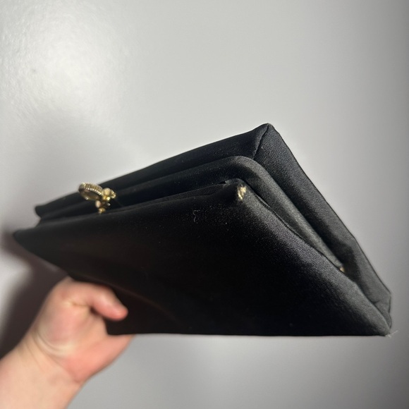 vintage 90s after five black clutch with collapsible gold handle - Picture 8 of 12